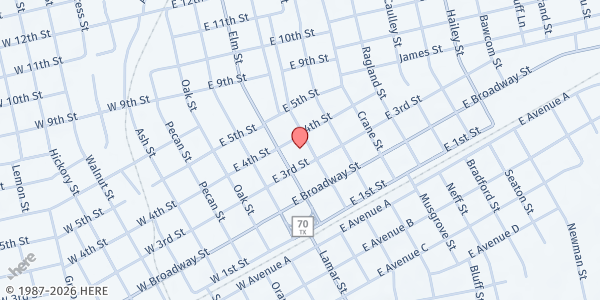 Map showing First UMC of Sweetwater at 309 Cedar St., Sweetwater, TX
