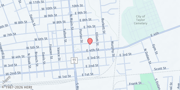 Map showing St. Mary of the Assumption Catholic Church at 408 Washburn St., Taylor, TX