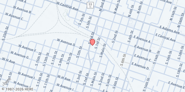 Map showing St. Vincent de Paul (Temple Christian Outreach) at 106 W. Avenue D, Temple, TX