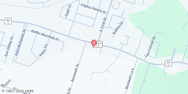 Map showing Taylors Valley Baptist Church at 2497 West F.M. 93, Temple, TX