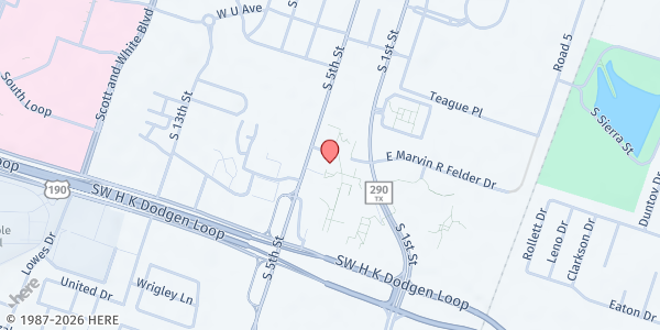 Map showing Temple College - Temple Mobile Pantry at 2600 S. 1st St., Temple, TX
