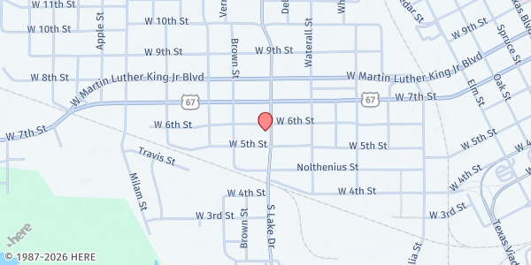 Map showing House of Refuge Church at 1707 W. 6th St., Texarkana, TX