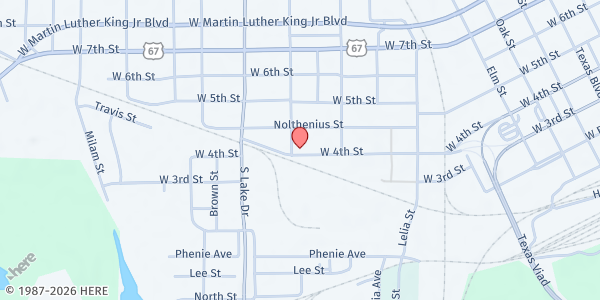 Map showing Oak Street Baptist Church at 401 Waterall Street, Texarkana, TX