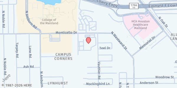 Map showing Giles Middle School at 7451 Monticello Dr., Texas City, TX