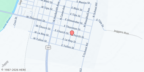 Map showing Three Rivers Pastor's Fellowship at 404 E. Church St., Three Rivers, TX