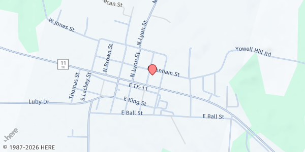 Map showing First Baptist Church Tom Bean at 307 TX-11, Tom Bean, TX