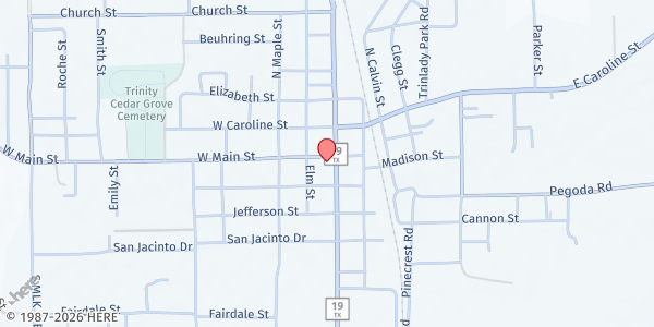 Map showing Liberty Christian Center Food Pantry at 101 W Main St, Trinity, TX
