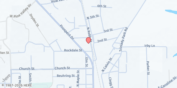 Map showing Trinity Loaves and Fishes Food Pantry at 708 N Robb, Trinity, TX