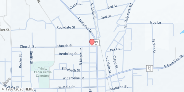 Map showing Trinity River Food Bank at 714 S. Robb St., Trinity, TX