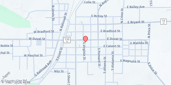 Map showing Troup Community Food Pantry at 202 E Duval St, Troup, TX