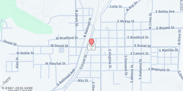 Map showing Wonder Women Outreach at 129 W. Duval St., Troup, TX