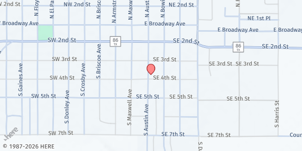 Map showing First Assembly of God - Tulia at 325 S Austin Ave, Tulia, TX