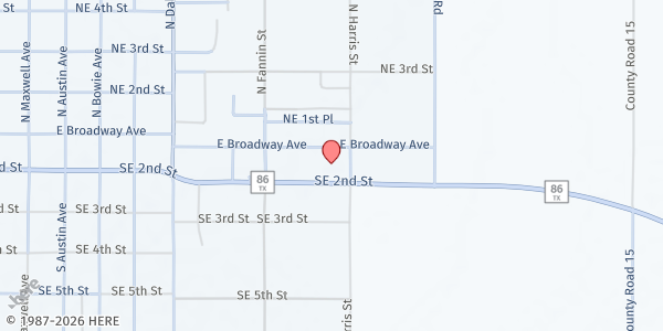 Map showing Swisher County Senior Citizens Association at 619 SE 2nd Ave, Tulia, TX