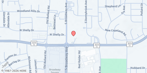 Map showing First Christian Church at 4202 S. Broadway Ave., Tyler, TX