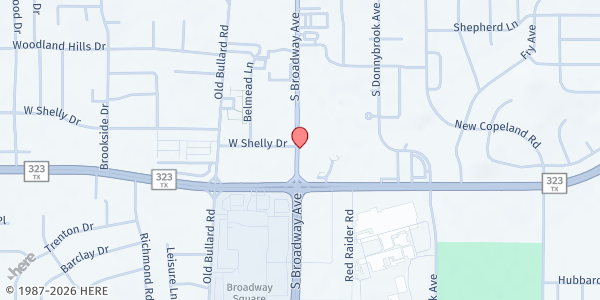 Map showing First Christian Church at 4202 S. Broadway Ave., Tyler, TX