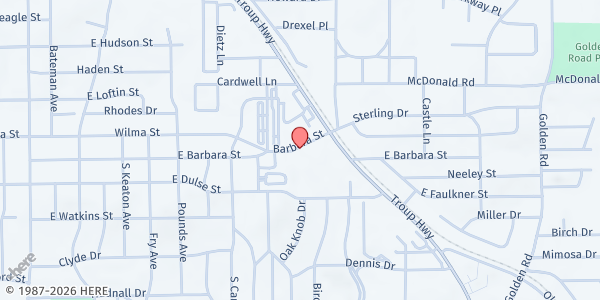 Map showing Green Acres Baptist Church at 1607 Troup Hwy., Tyler, TX