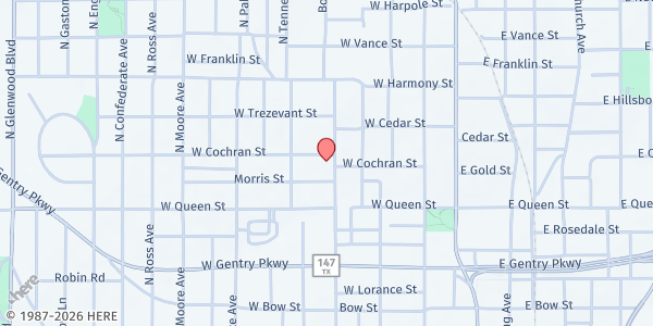 Map showing New Jerusalem Baptist Church at 1300 N. Border Ave., Tyler, TX