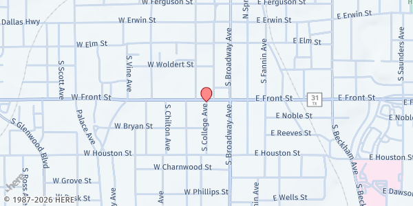 Map showing St. Vincent de Paul - Tyler at 410 S College Ave, Tyler, TX
