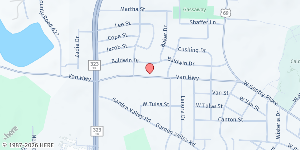 Map showing The Lord's House at 3204 Van Hwy, Tyler, TX