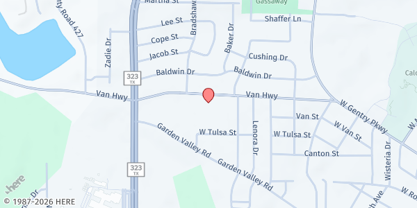 Map showing The Lord's House at 3114 Van Hwy., Tyler, TX