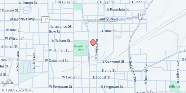 Map showing The Salvation Army - Tyler at 633 N. Broadway Ave., Tyler, TX