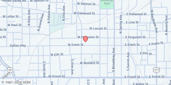 Map showing Tyler Family Assistance Center at 412 W. Ferguson, Tyler, TX