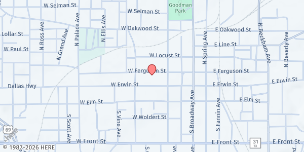 Map showing Tyler Family Assistance Center at 412 W. Ferguson St., Tyler, TX