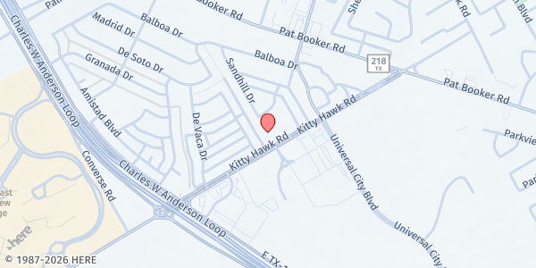 Map showing Grace Food Pantry at 701 Kitty Hawk Rd., Universal City, TX