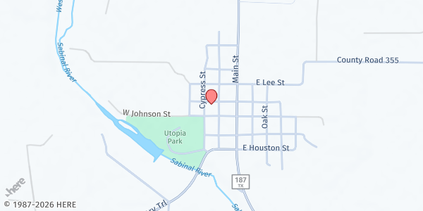 Map showing Utopia Food Pantry at 391 Sycamore St., Utopia, TX