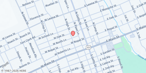 Map showing First Baptist Church Uvalde at 220 N. High St., Uvalde, TX