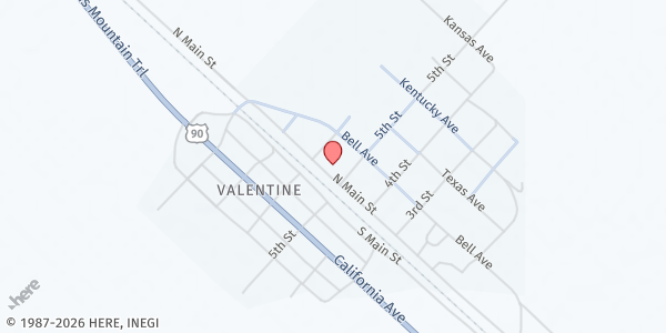 Map showing Food Pantry of Jeff Davis (Valentine City Hall) at 109 N. Main St., Valentine, TX