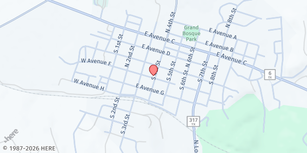 Map showing Bosque Valley Food Pantry at 306 S. 4th St., Valley Mills, TX