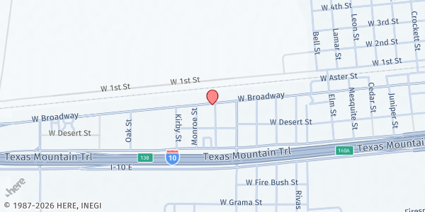 Map showing Culberson County Food Pantry at 1302 W. Broadway St., Van Horn, TX