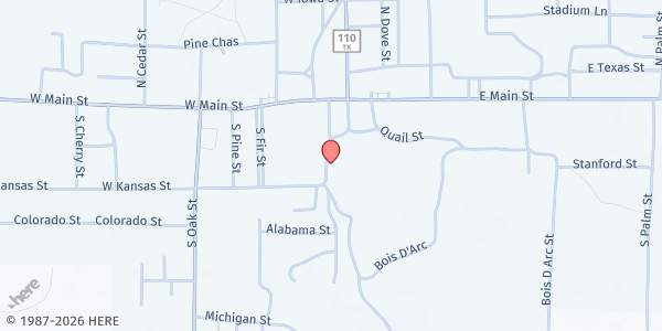 Map showing Van Community Ministries at 205 S. Maple St., Van, TX