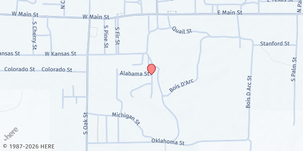 Map showing Van Community Ministries at 205 S. Maple, Van, TX