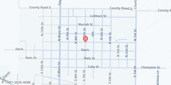 Map showing Vega UMC at 9th & Longhorn Dr., Vega, TX