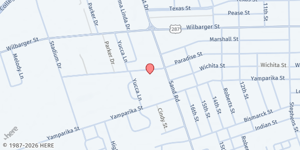 Map showing Cupboard by Grace - Vernon at 4111 Paradise St., Vernon, TX