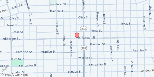 Map showing Wilbarger St. Church of Christ at 2515 Wilbarger St., Vernon, TX