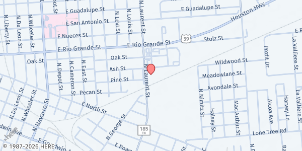 Map showing Rushing Winds Fellowship at 1008 N. Laurent St., Victoria, TX