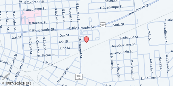 Map showing Rushing Winds Food Pantry at 1008 N Laurent St D, Victoria, TX