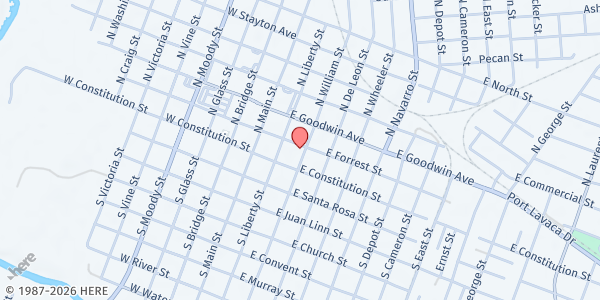 Map showing St. Vincent de Paul at Our Lady of Lourdes Church at 105 N. Williams St., Victoria, TX