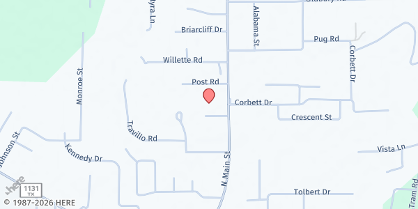 Map showing Pine Forest Baptist Church at 4800 N. Main St., Vidor, TX