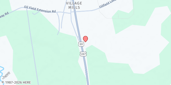 Map showing Village Mills First Baptist Church at 12426 Highway 69 N., Village Mills, TX