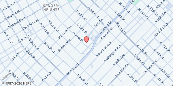 Map showing Antioch Waco at 505 N. 20th St., Waco, TX