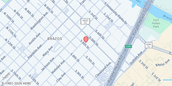 Map showing First Baptist Church - Agape Meal at 500 Webster Ave., Waco, TX