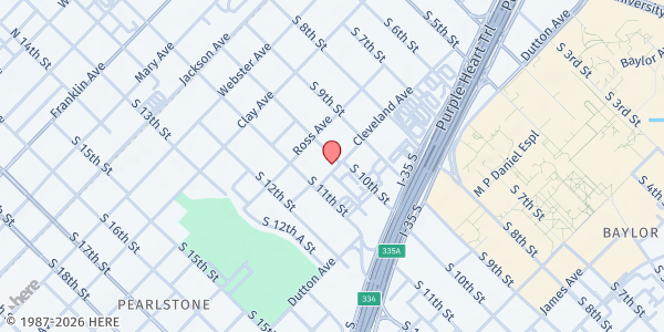 Map showing Gospel Cafe at 825 S. 10th St., Waco, TX