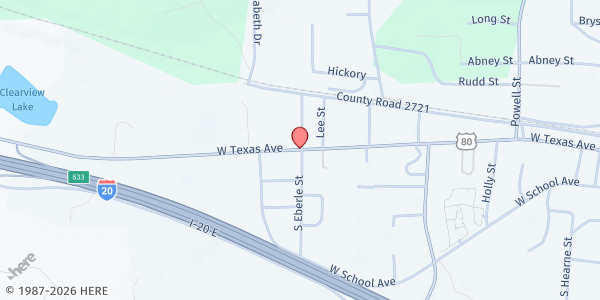 Map showing First United Methodist Church at 1305 West Texas Ave, Waskom, TX