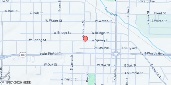 Map showing Hearts Full of Love Mobile - Weatherford at 319 W. Spring St., Weatherford, TX