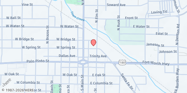 Map showing Manna Storehouse at 129 E. Spring St., Weatherford, TX