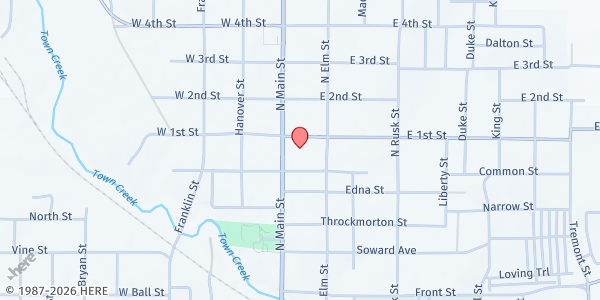 Map showing North Side Baptist Church Mobile at 910 N. Main St., Weatherford, TX
